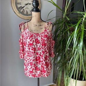 NWT  Red Flowered Multi String Spaghetti Straps Shirt
